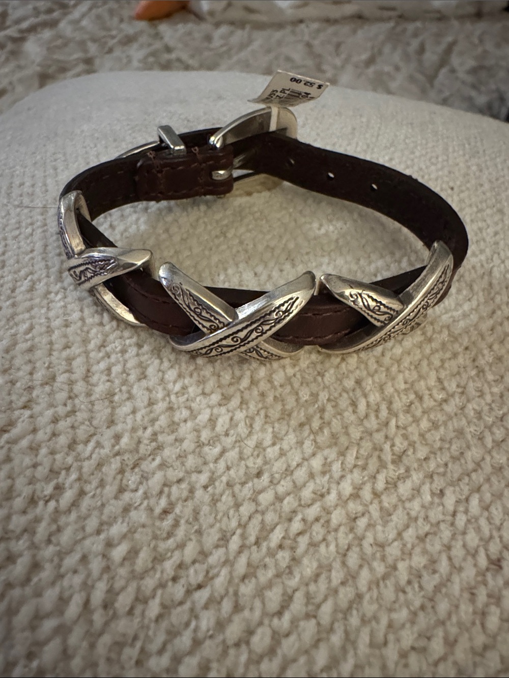 Brown Leather Bracelet with Silver Accents